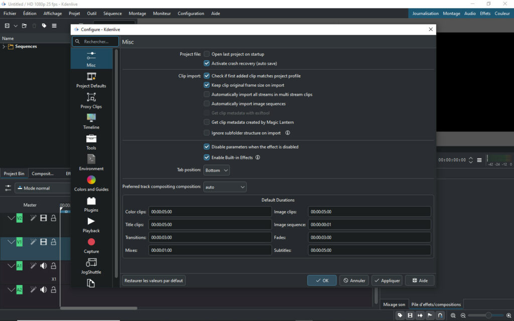 Configuration de l'importation des vidéos
