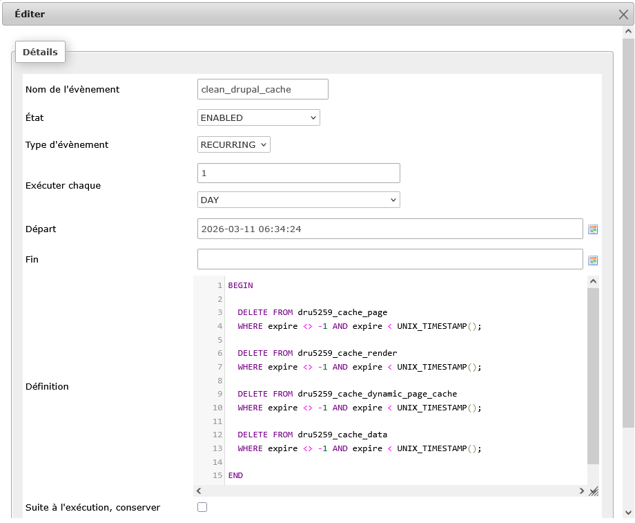 Exécuter plusieurs requêtes SQL avec un événement MySQL